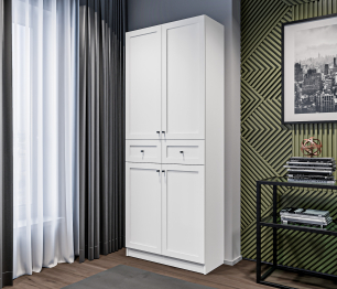 Стеллаж Твин СБ-3373 Белый с глухими фасадами и ящиком