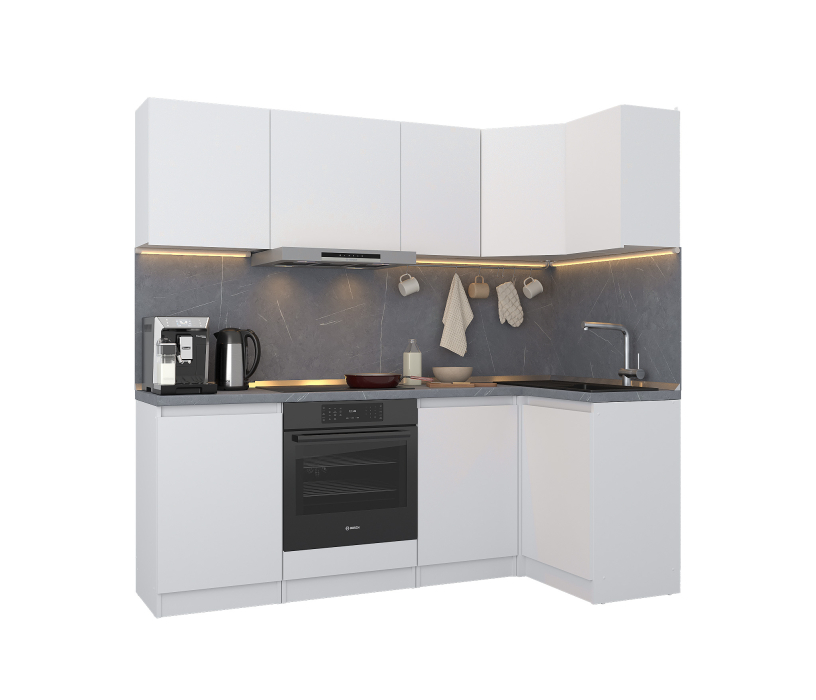 Кухонные гарнитуры, Кухонный гарнитур Леон угловой 210х100 см, белый