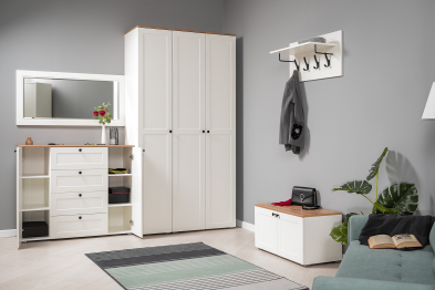 Шкаф-пенал Остин 13.225, белая шагрень, дуб золотой крафт