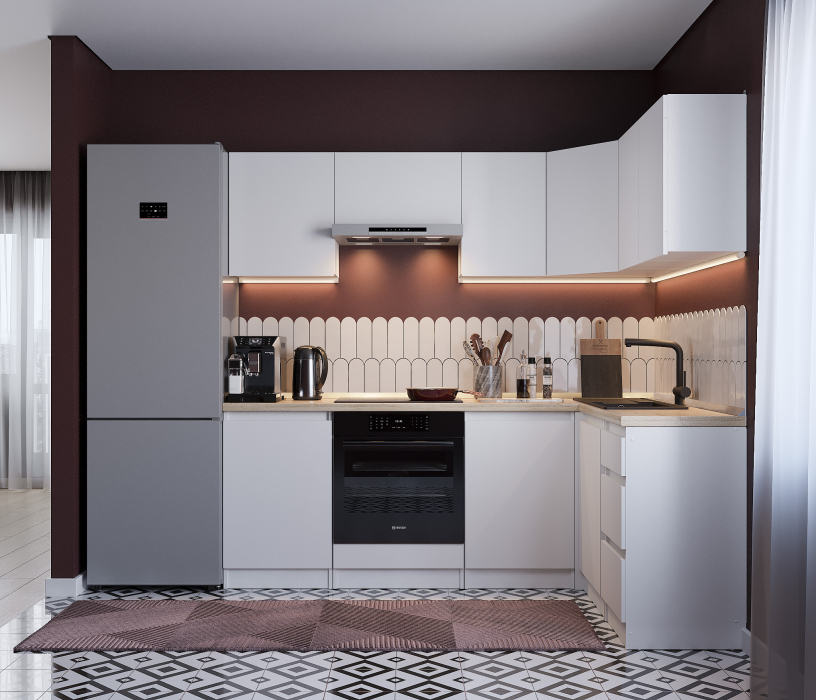 Кухонные гарнитуры, Кухонный гарнитур Леон угловой 210х140 см, белый