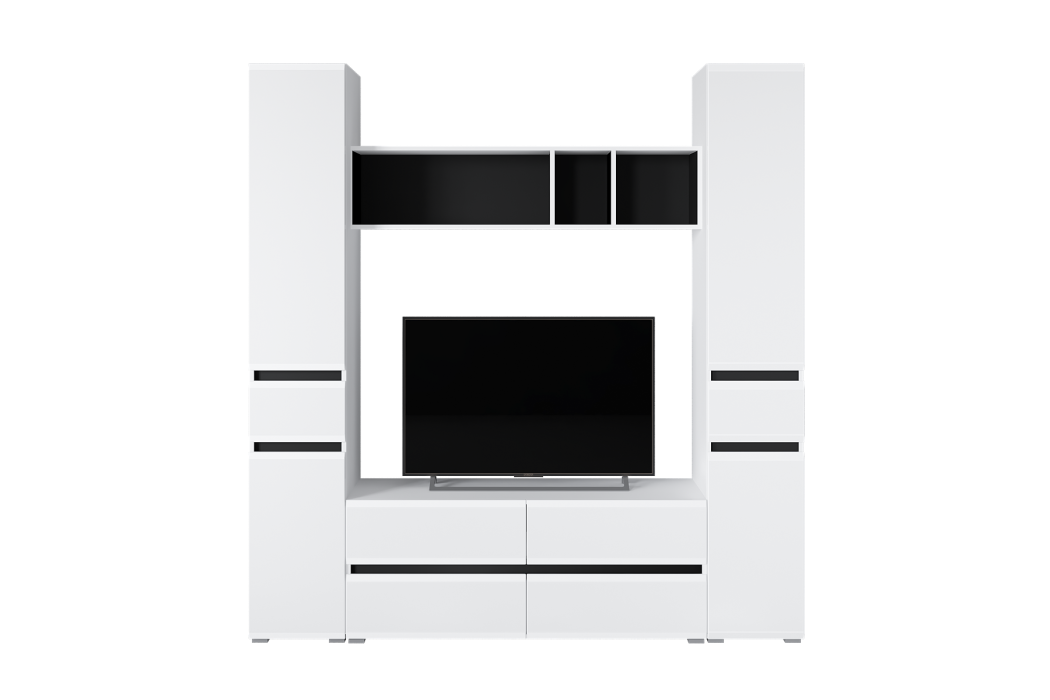 Шкафы распашные, Шкаф с ящиком Сидней 13.202, белый премиум, черный, белый глянец