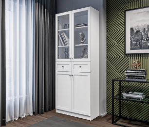 Стеллаж Твин СБ-3373 Белый со стеклом и ящиком