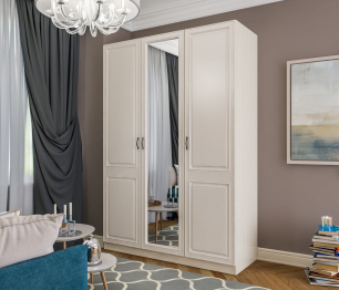 Шкаф 3х дверный с зеркалом Гранд / Ливерпуль СБ-3512 Дуб Приморский Белый/МДФ Классика Светлый