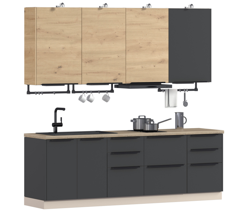 Кухни, Кухонный гарнитур ЛОФТ Регина Песочный/Диамант серый, Дуб дикий 2,4 м