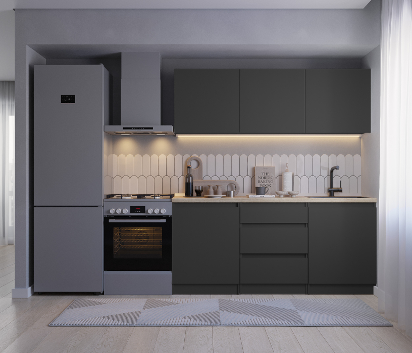 Кухонные гарнитуры, Кухонный гарнитур Леон прямой 180 см, диамант серый