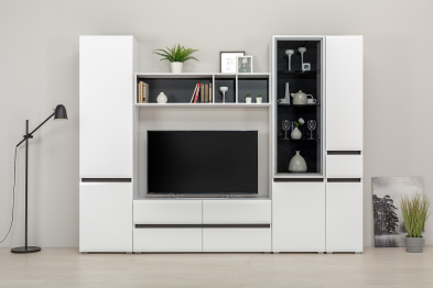 Шкаф Сидней 13.200, белый премиум, черный, белый глянец