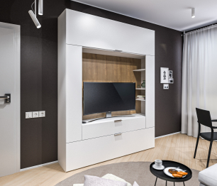 Стенка Мальта СБ-3265 Белый,Дуб Гамильтон/МДФ Белый