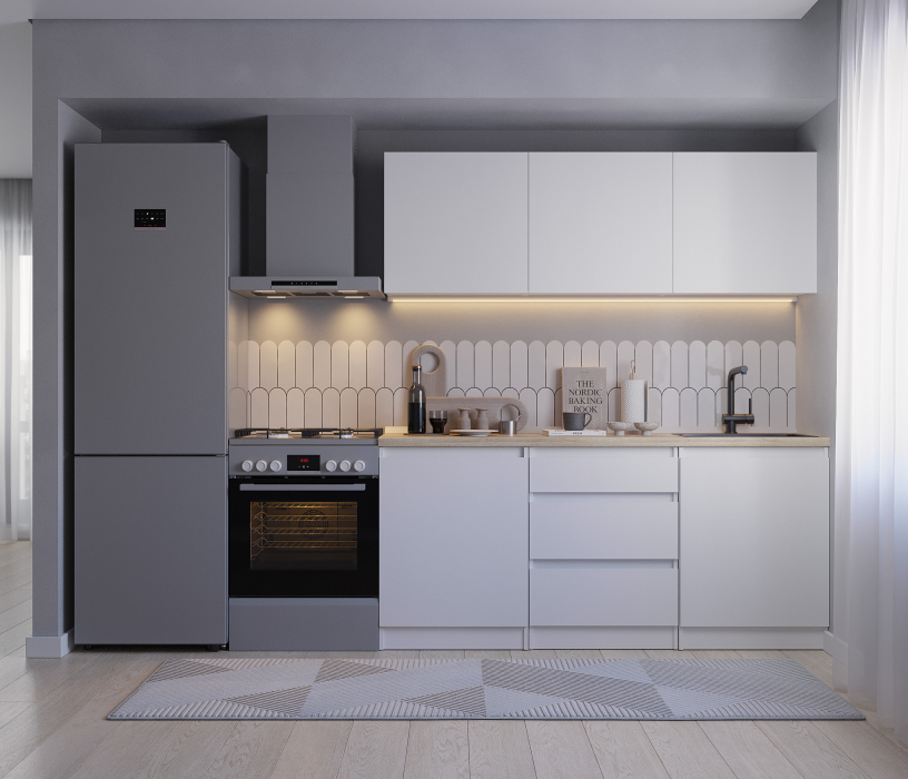 Кухонные гарнитуры, Кухонный гарнитур Леон прямой 180 см, белый