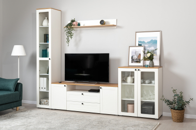 Тумба под ТВ Остин 16.47, белая шагрень, дуб золотой крафт