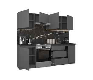 Кухонный гарнитур Леон прямой 240 см, диамант серый