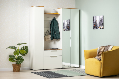 Шкаф-пенал Октава 13.228, белая шагрень, дуб золотой крафт